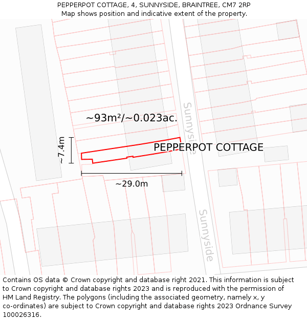 PEPPERPOT COTTAGE, 4, SUNNYSIDE, BRAINTREE, CM7 2RP: Plot and title map