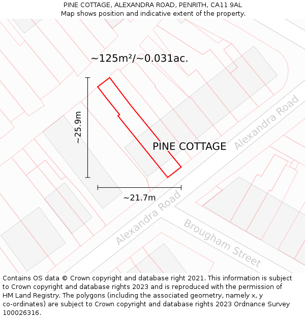 PINE COTTAGE, ALEXANDRA ROAD, PENRITH, CA11 9AL: Plot and title map
