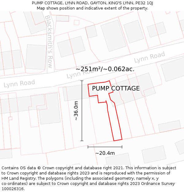 PUMP COTTAGE, LYNN ROAD, GAYTON, KING'S LYNN, PE32 1QJ: Plot and title map