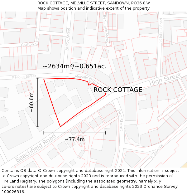 ROCK COTTAGE, MELVILLE STREET, SANDOWN, PO36 8JW: Plot and title map