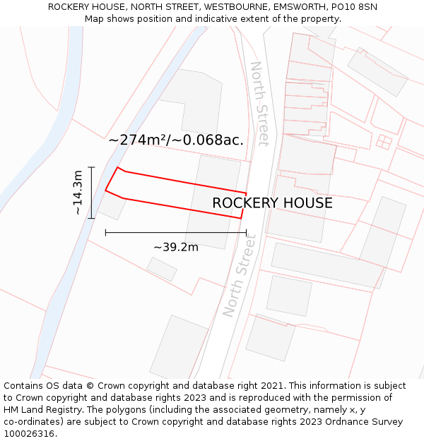 ROCKERY HOUSE, NORTH STREET, WESTBOURNE, EMSWORTH, PO10 8SN: Plot and title map