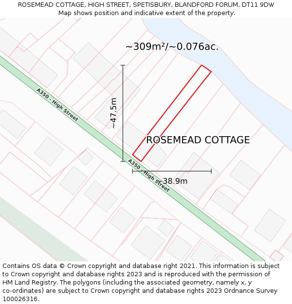 ROSEMEAD COTTAGE, HIGH STREET, SPETISBURY, BLANDFORD FORUM, DT11 9DW: Plot and title map