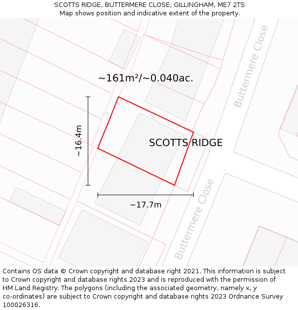 SCOTTS RIDGE, BUTTERMERE CLOSE, GILLINGHAM, ME7 2TS: Plot and title map