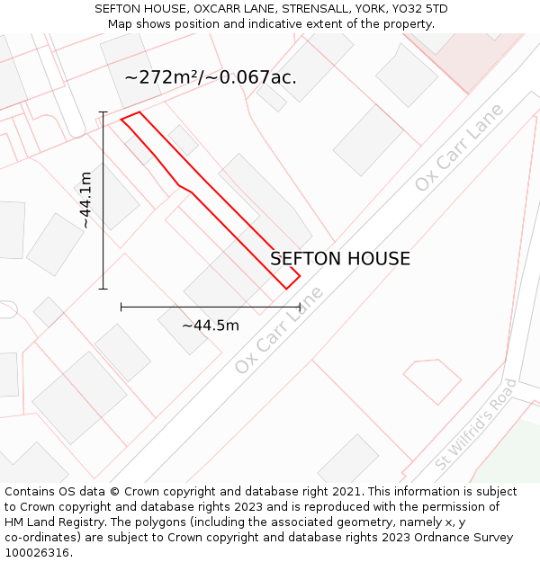 SEFTON HOUSE, OXCARR LANE, STRENSALL, YORK, YO32 5TD: Plot and title map