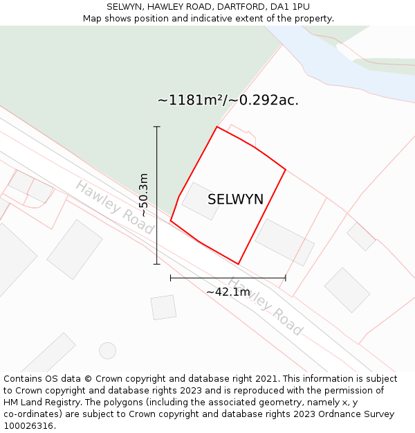 SELWYN, HAWLEY ROAD, DARTFORD, DA1 1PU: Plot and title map