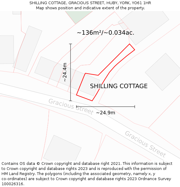 SHILLING COTTAGE, GRACIOUS STREET, HUBY, YORK, YO61 1HR: Plot and title map