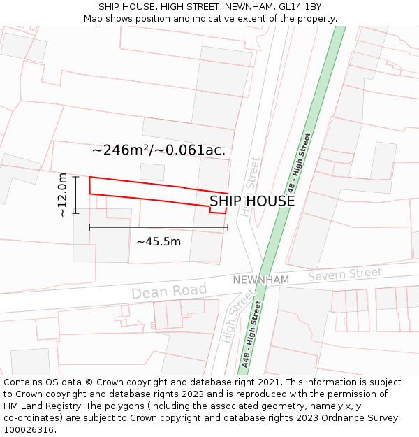 SHIP HOUSE, HIGH STREET, NEWNHAM, GL14 1BY: Plot and title map