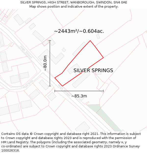 SILVER SPRINGS, HIGH STREET, WANBOROUGH, SWINDON, SN4 0AE: Plot and title map