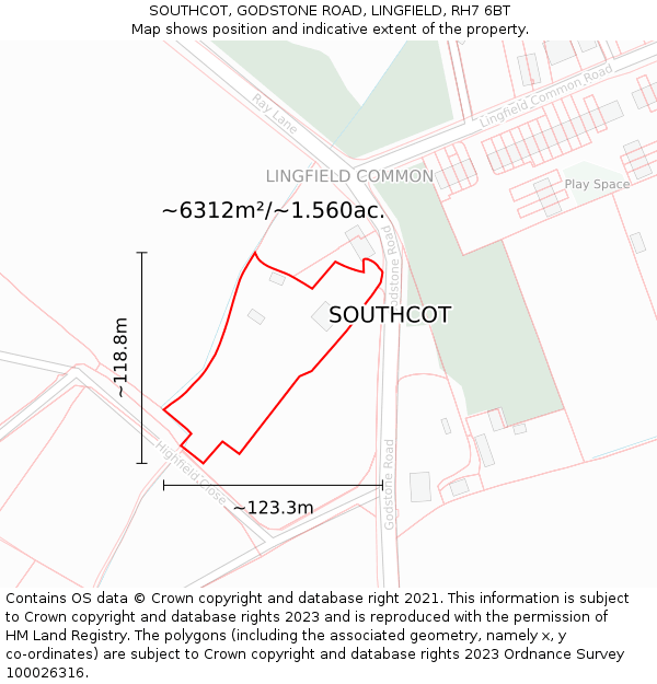 SOUTHCOT, GODSTONE ROAD, LINGFIELD, RH7 6BT: Plot and title map