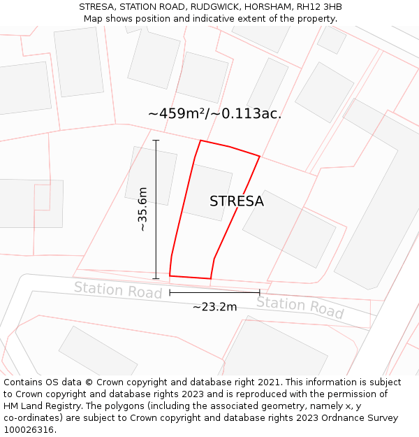 STRESA, STATION ROAD, RUDGWICK, HORSHAM, RH12 3HB: Plot and title map