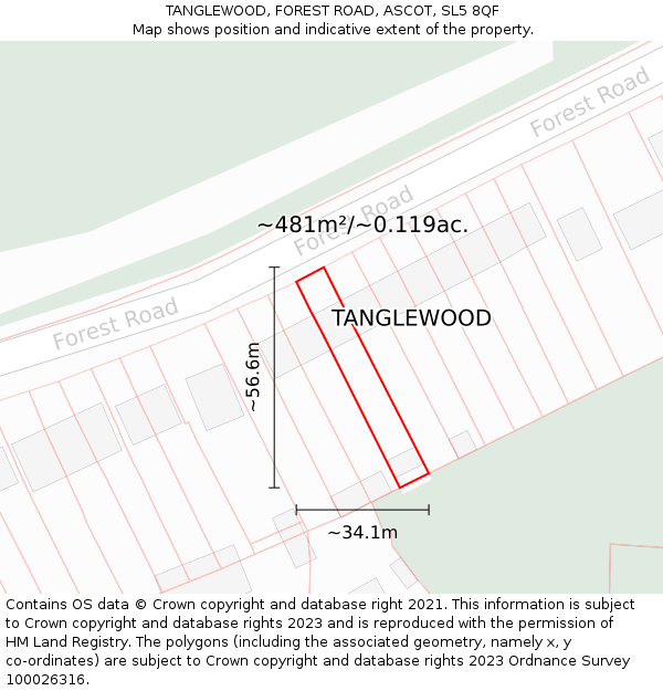 TANGLEWOOD, FOREST ROAD, ASCOT, SL5 8QF: Plot and title map