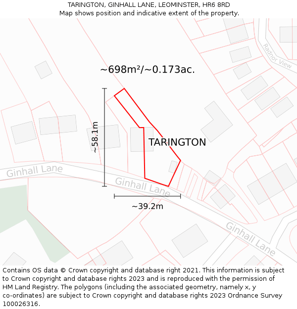 TARINGTON, GINHALL LANE, LEOMINSTER, HR6 8RD: Plot and title map