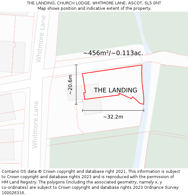 THE LANDING, CHURCH LODGE, WHITMORE LANE, ASCOT, SL5 0NT: Plot and title map