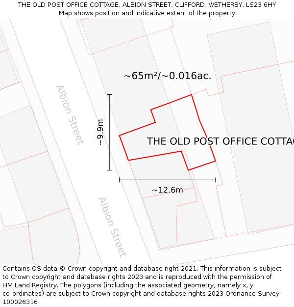 THE OLD POST OFFICE COTTAGE, ALBION STREET, CLIFFORD, WETHERBY, LS23 6HY: Plot and title map
