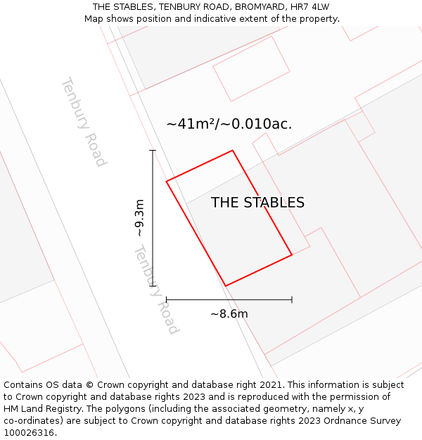 THE STABLES, TENBURY ROAD, BROMYARD, HR7 4LW: Plot and title map