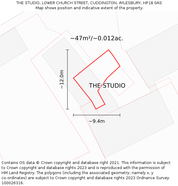 THE STUDIO, LOWER CHURCH STREET, CUDDINGTON, AYLESBURY, HP18 0AS: Plot and title map