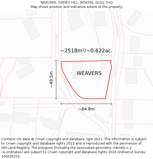 WEAVERS, DANES HILL, WOKING, GU22 7HQ: Plot and title map