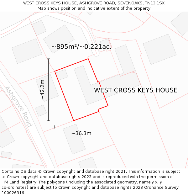 WEST CROSS KEYS HOUSE, ASHGROVE ROAD, SEVENOAKS, TN13 1SX: Plot and title map