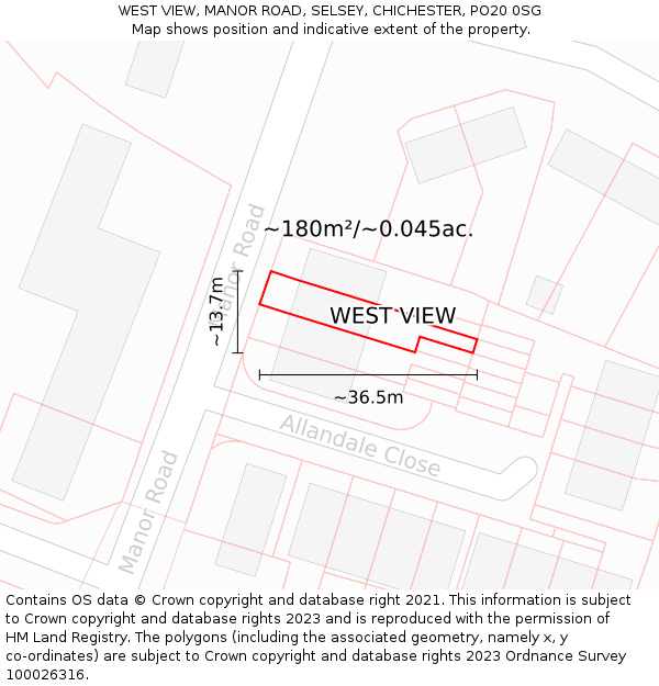 WEST VIEW, MANOR ROAD, SELSEY, CHICHESTER, PO20 0SG: Plot and title map