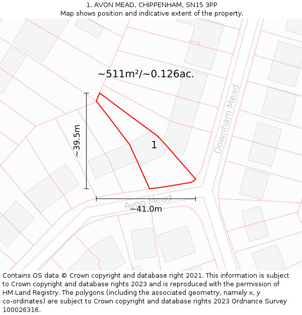 1, AVON MEAD, CHIPPENHAM, SN15 3PP: Plot and title map