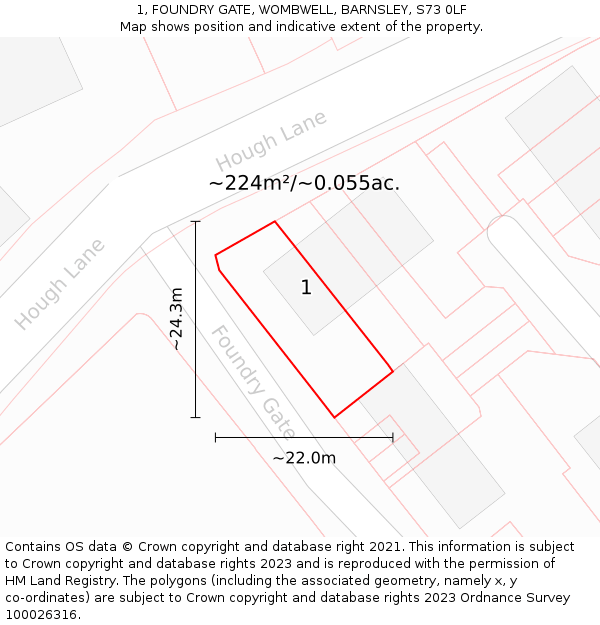 1, FOUNDRY GATE, WOMBWELL, BARNSLEY, S73 0LF: Plot and title map
