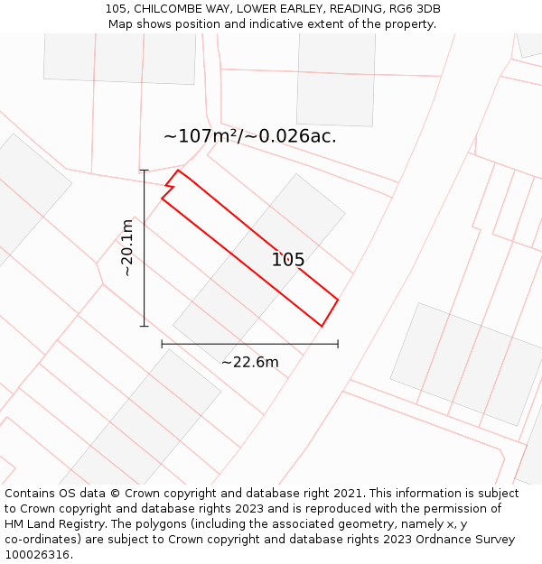 105, CHILCOMBE WAY, LOWER EARLEY, READING, RG6 3DB: Plot and title map