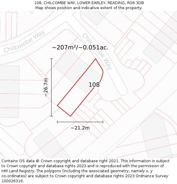 108, CHILCOMBE WAY, LOWER EARLEY, READING, RG6 3DB: Plot and title map