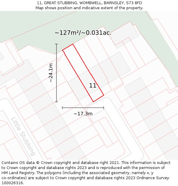 11, GREAT STUBBING, WOMBWELL, BARNSLEY, S73 8FD: Plot and title map
