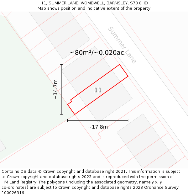 11, SUMMER LANE, WOMBWELL, BARNSLEY, S73 8HD: Plot and title map