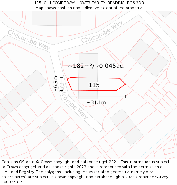115, CHILCOMBE WAY, LOWER EARLEY, READING, RG6 3DB: Plot and title map