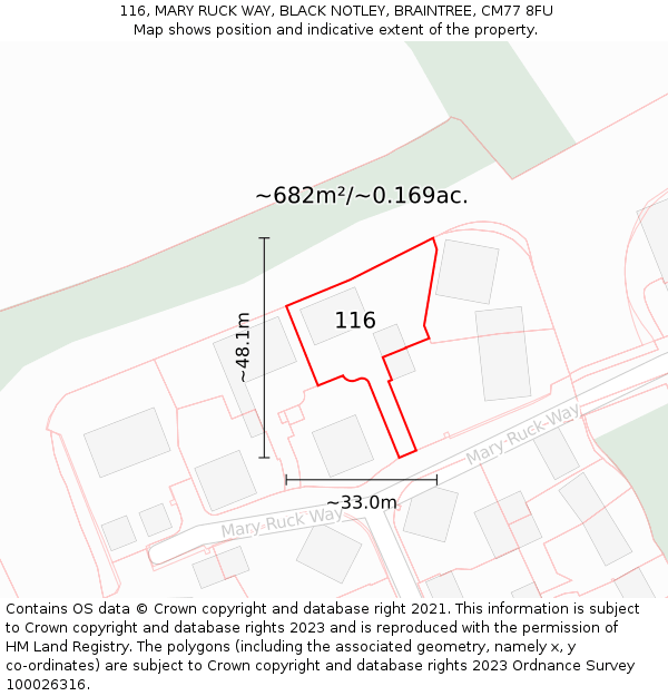 116, MARY RUCK WAY, BLACK NOTLEY, BRAINTREE, CM77 8FU: Plot and title map