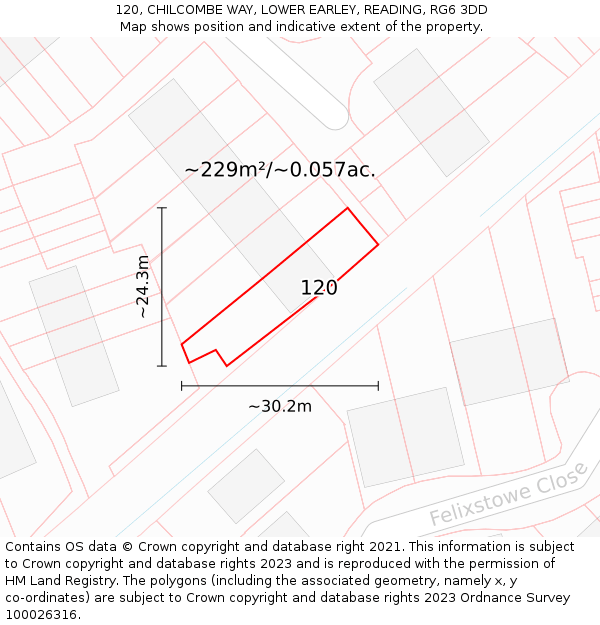 120, CHILCOMBE WAY, LOWER EARLEY, READING, RG6 3DD: Plot and title map