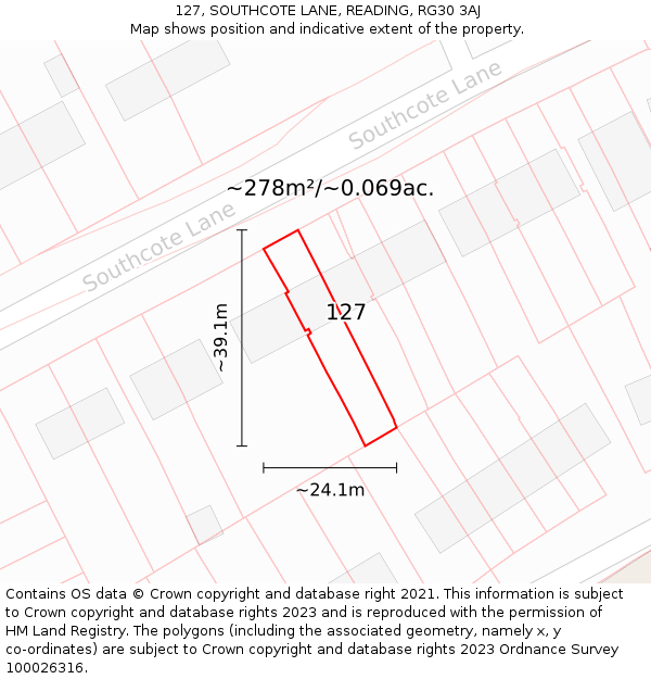 127, SOUTHCOTE LANE, READING, RG30 3AJ: Plot and title map