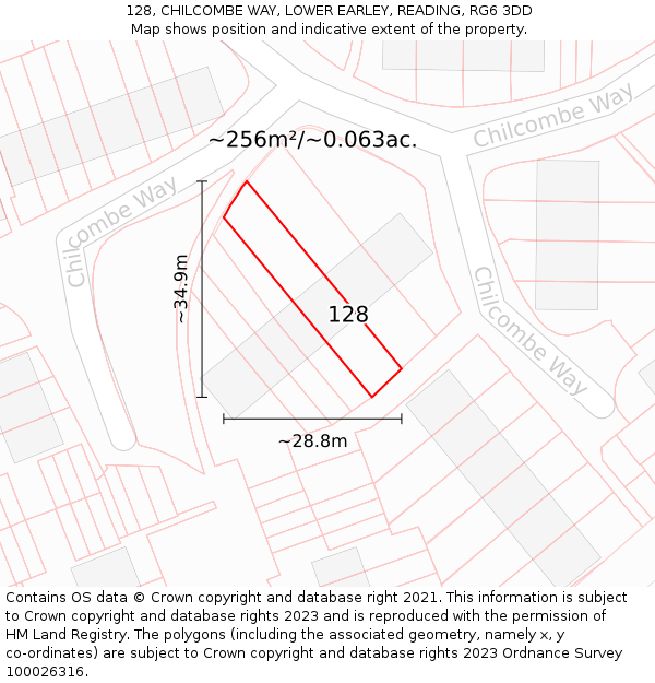 128, CHILCOMBE WAY, LOWER EARLEY, READING, RG6 3DD: Plot and title map