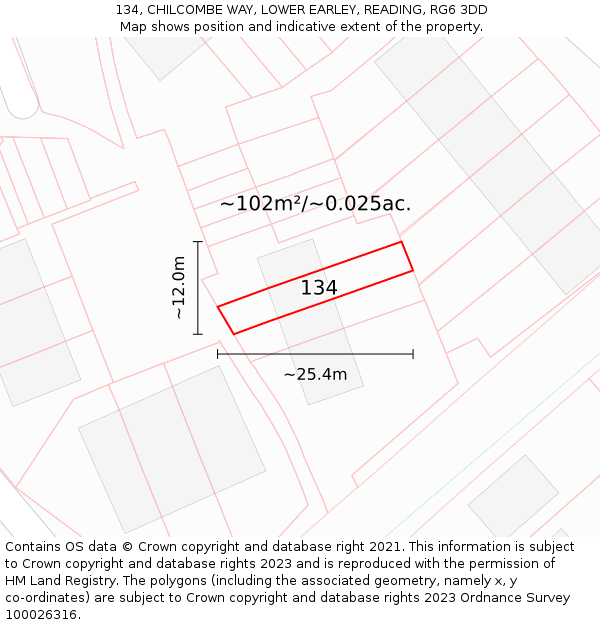 134, CHILCOMBE WAY, LOWER EARLEY, READING, RG6 3DD: Plot and title map
