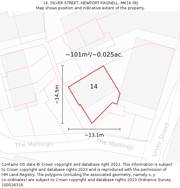 14, SILVER STREET, NEWPORT PAGNELL, MK16 0EJ: Plot and title map