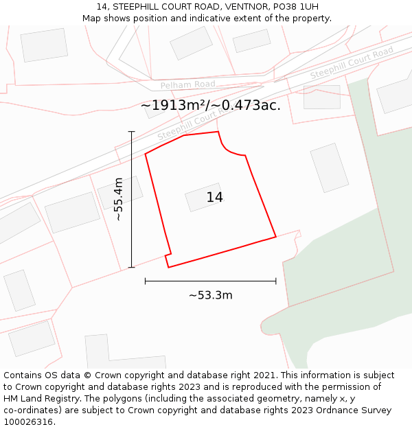 14, STEEPHILL COURT ROAD, VENTNOR, PO38 1UH: Plot and title map