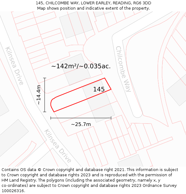 145, CHILCOMBE WAY, LOWER EARLEY, READING, RG6 3DD: Plot and title map