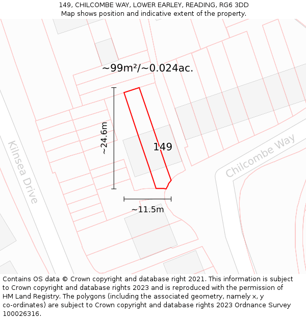 149, CHILCOMBE WAY, LOWER EARLEY, READING, RG6 3DD: Plot and title map