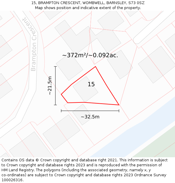 15, BRAMPTON CRESCENT, WOMBWELL, BARNSLEY, S73 0SZ: Plot and title map