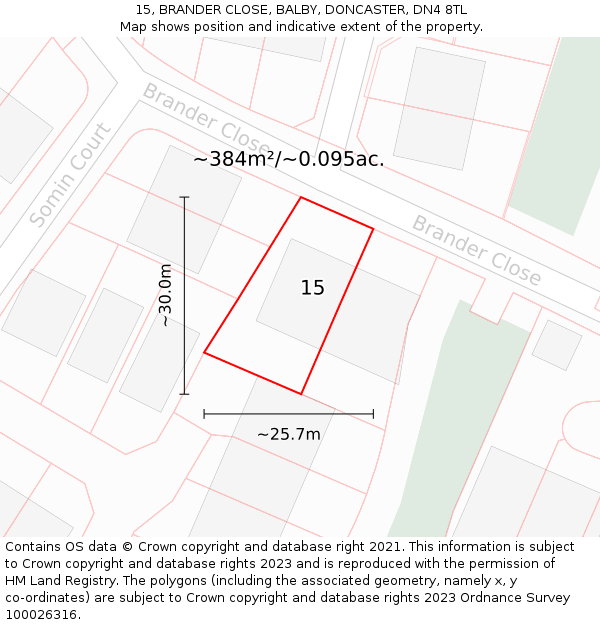 15, BRANDER CLOSE, BALBY, DONCASTER, DN4 8TL: Plot and title map