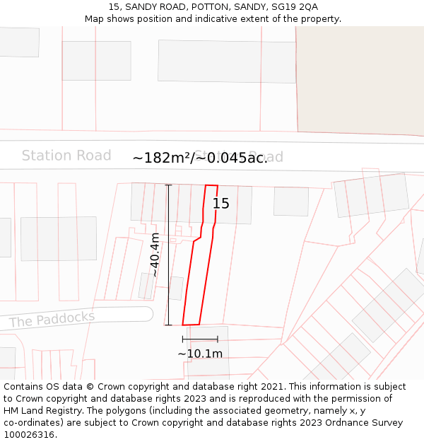 15, SANDY ROAD, POTTON, SANDY, SG19 2QA: Plot and title map