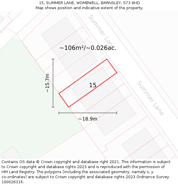 15, SUMMER LANE, WOMBWELL, BARNSLEY, S73 8HD: Plot and title map