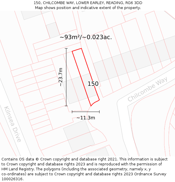 150, CHILCOMBE WAY, LOWER EARLEY, READING, RG6 3DD: Plot and title map