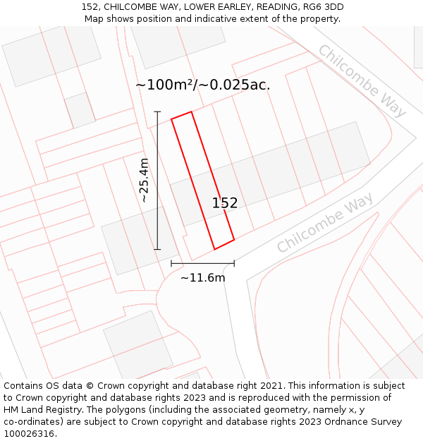 152, CHILCOMBE WAY, LOWER EARLEY, READING, RG6 3DD: Plot and title map