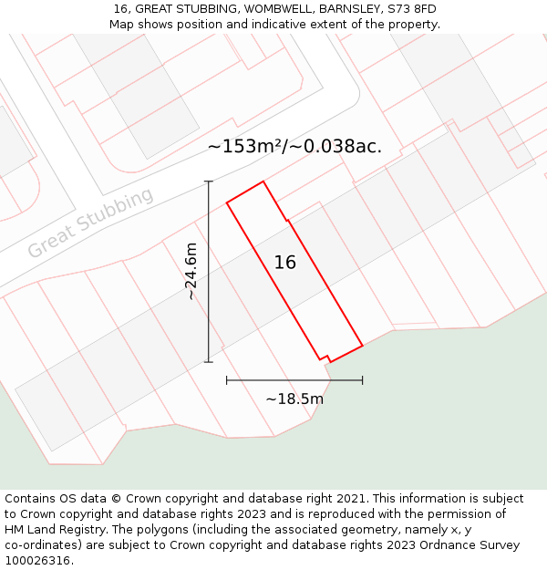 16, GREAT STUBBING, WOMBWELL, BARNSLEY, S73 8FD: Plot and title map