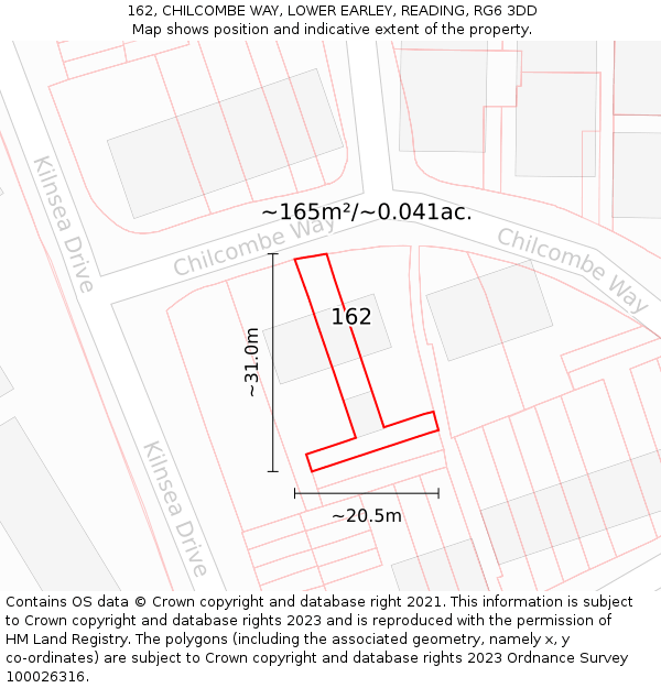 162, CHILCOMBE WAY, LOWER EARLEY, READING, RG6 3DD: Plot and title map