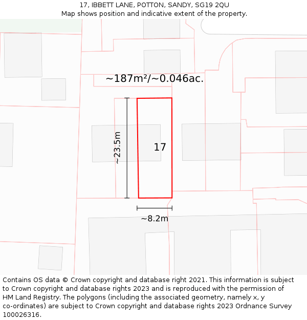 17, IBBETT LANE, POTTON, SANDY, SG19 2QU: Plot and title map