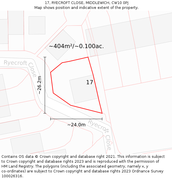 17, RYECROFT CLOSE, MIDDLEWICH, CW10 0PJ: Plot and title map