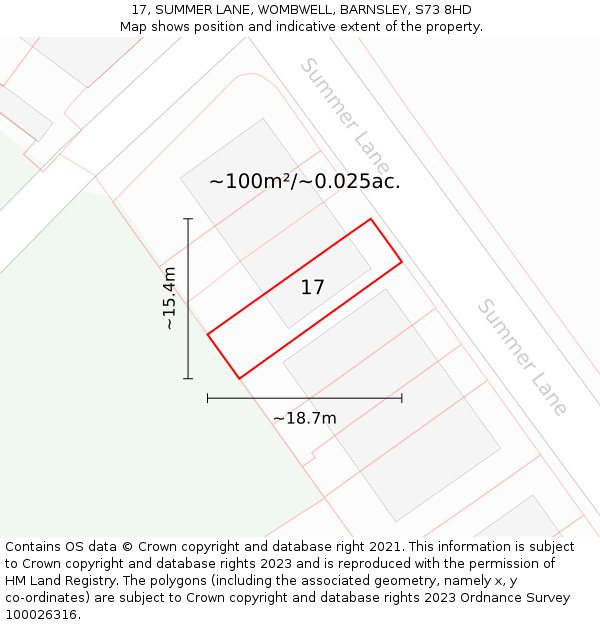 17, SUMMER LANE, WOMBWELL, BARNSLEY, S73 8HD: Plot and title map